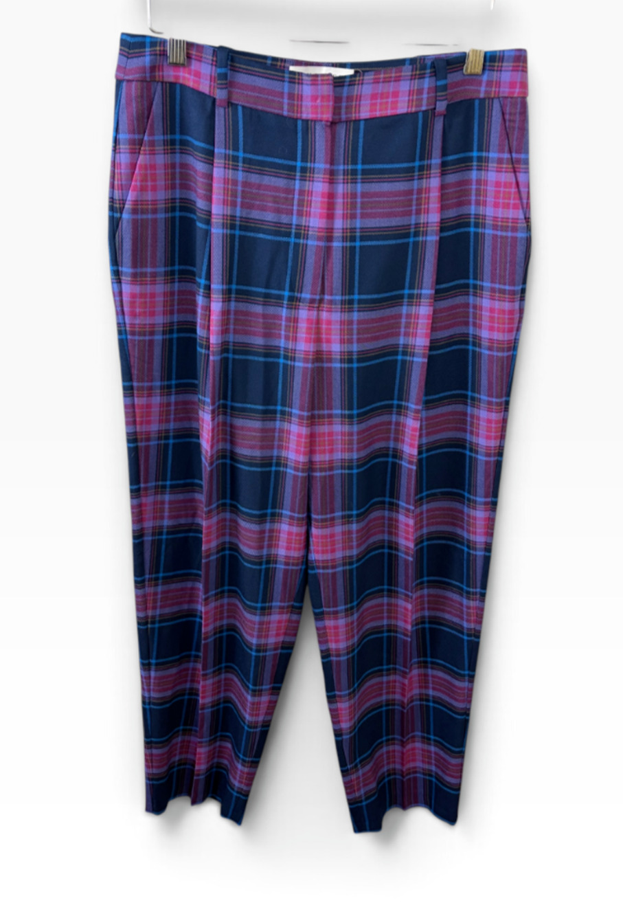 Anthropologie Exquise NEW Purple Blue Plaid Pleat Ankle Pants Size M Academia